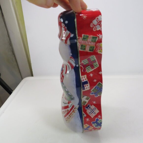 Snowman Shaped Metal Candy Tin, Great Condition, Bright Primary Colors - Picture 3 of 8